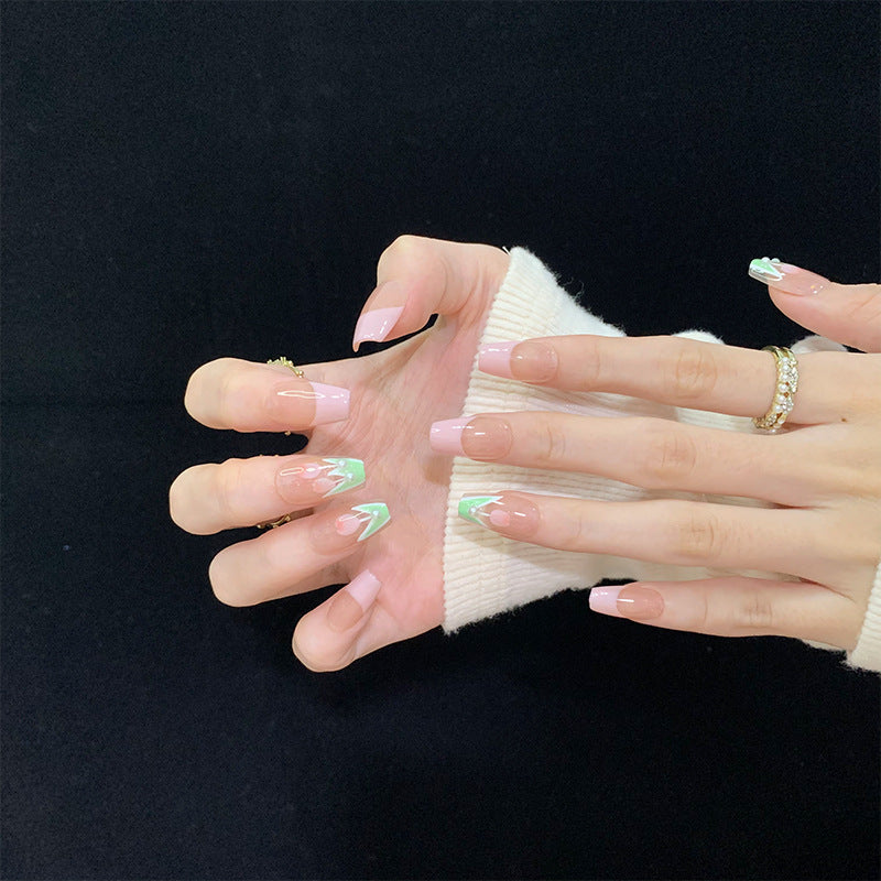 Medium Coffin Pink French & Dreamy Garden Tulip Handmade Press-On Nails | Removable and Reusable | Free Tool Kit Included