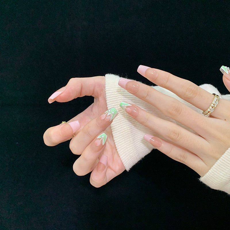 Medium Coffin Pink French & Dreamy Garden Tulip Handmade Press-On Nails | Removable and Reusable | Free Tool Kit Included