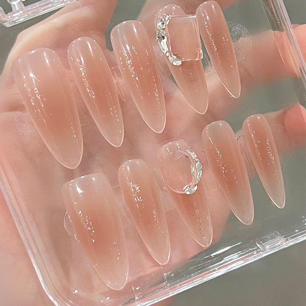 Nude Transparent Handmade Press On Nails | Large Sparkling Diamonds |Lady Style|Free Tool Kit Set Included
