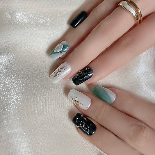 Deep Forest Ombré  Handmade Press-On Nails | Medium-length Square | Removable and Reusable | Free Tool Kit Included