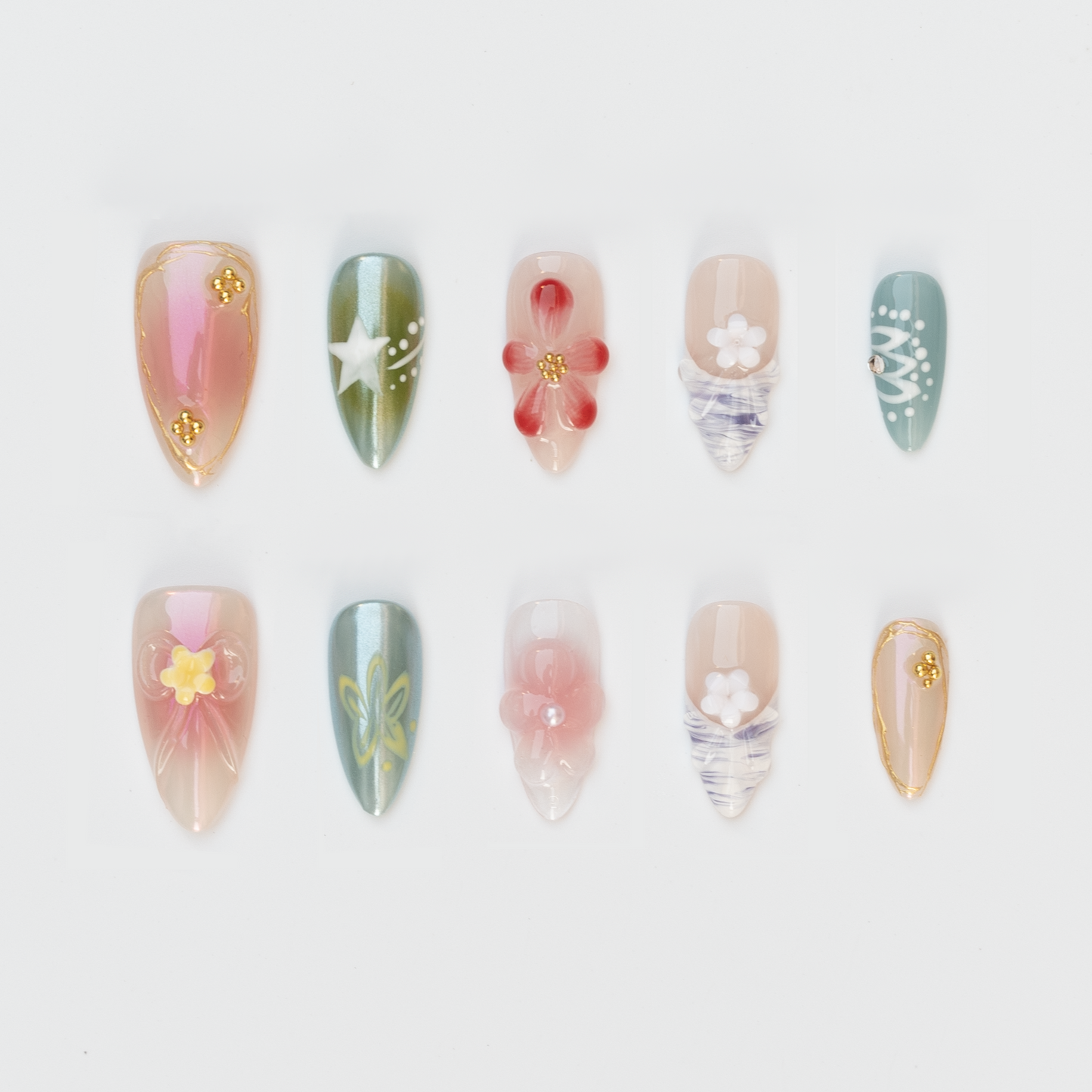 Iridescent Almond Nails | Handmade Press-On Nails | Removable and Reusable | Free Tool Kit Included