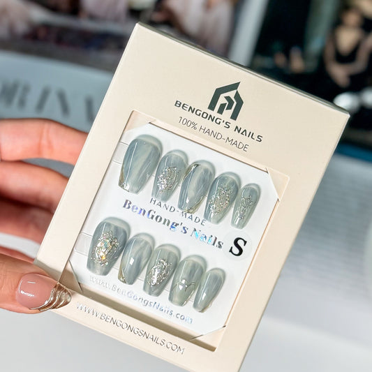 Celestial Sage | Meduim Coffin | Handmade Press-On Nails | Removable and Reusable | Free Tool Kit Included Regular