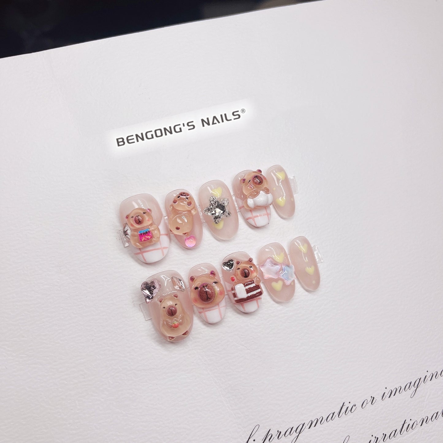 Lazy Capybara Club | Short Oval | Handmade Press-On Nails | Removable and Reusable | Free Tool Kit Included Regular