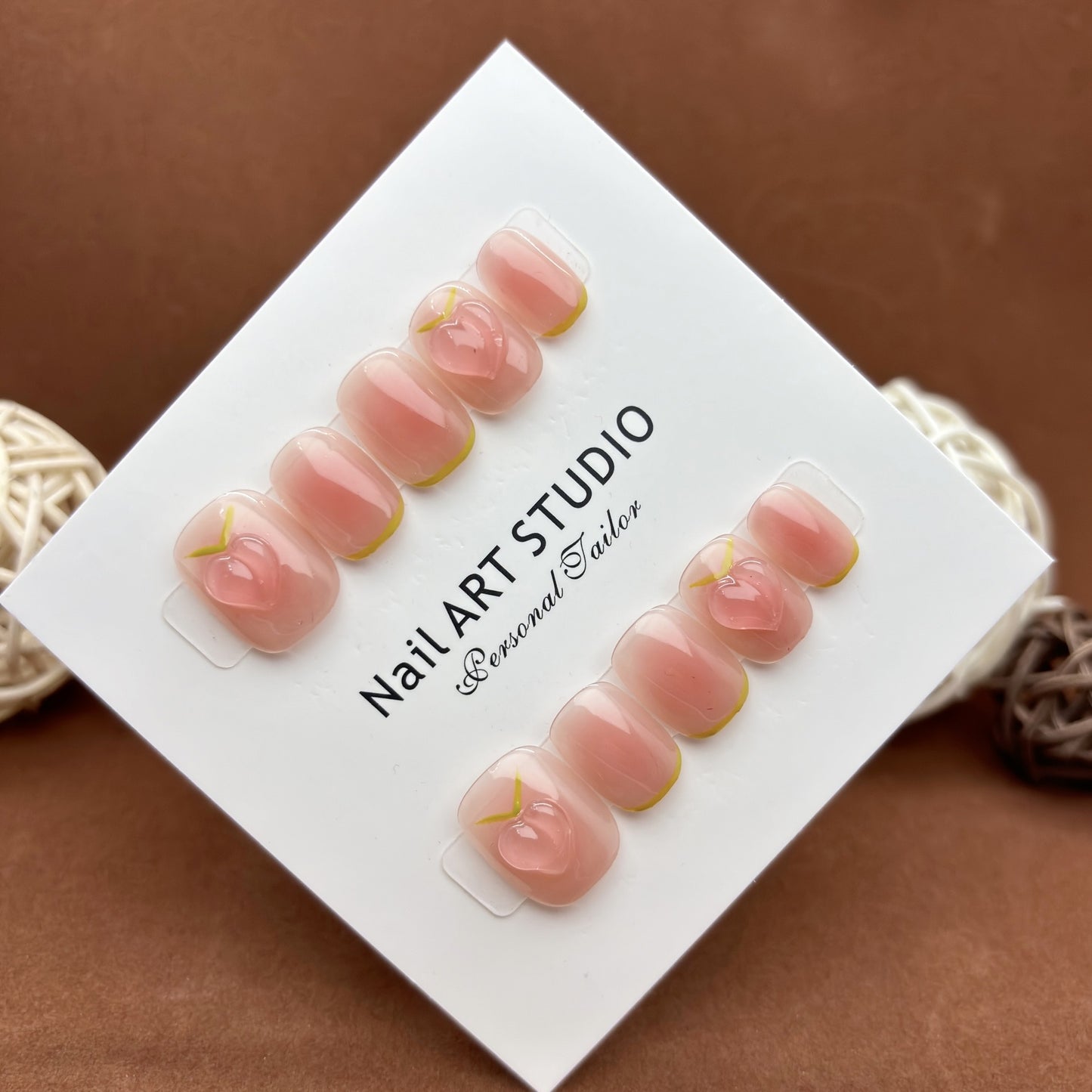Ultra-Short Coffin Nude Blush Ombre Embossed Peach Press-On Nails | Removable and Reusable | Free Tool Kit Included