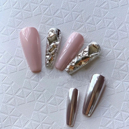 Magic Mirror 3D Coffin Press On Nails | Handcrafted, Detachable, Reusable|Free Tool Kit Set Included