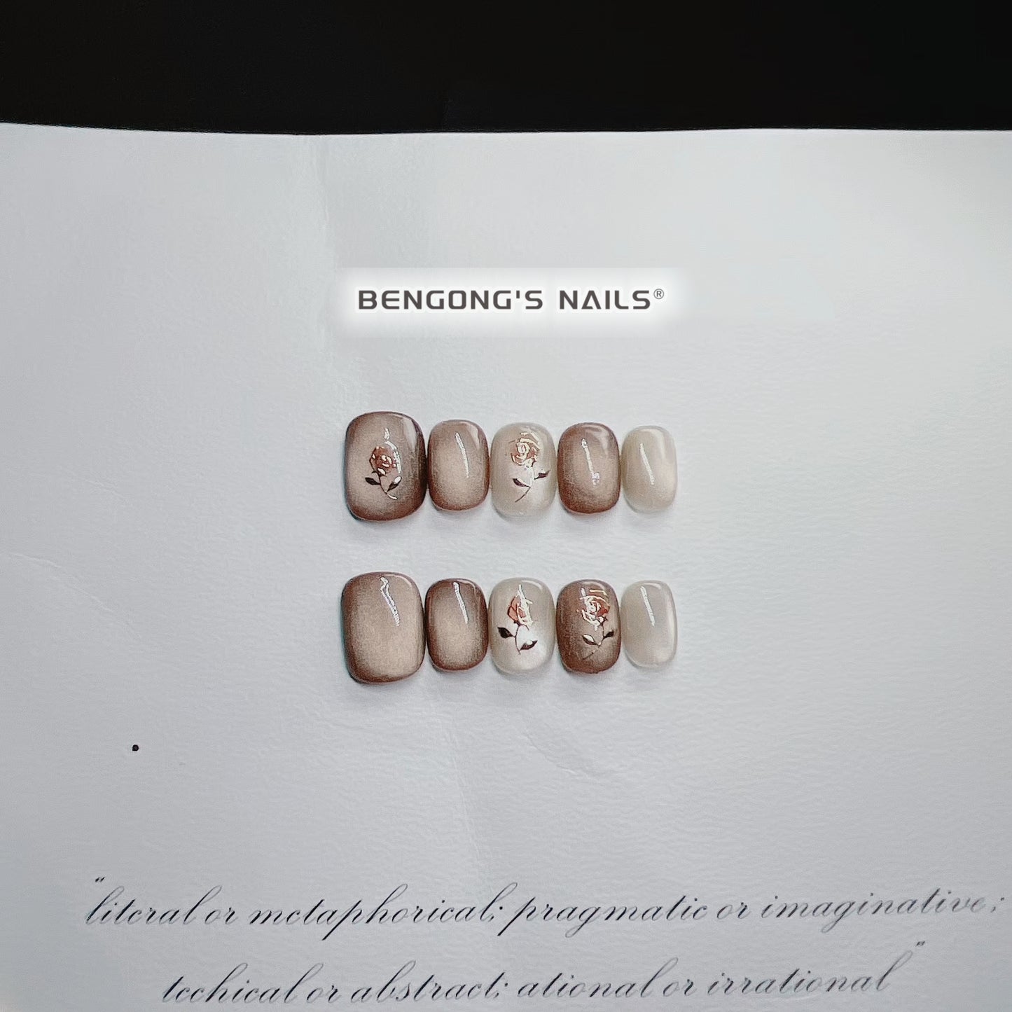 Mocha Rose Veil | Extra Short Round | Handmade Press-On Nails | Removable and Reusable | Free Tool Kit Included Regular