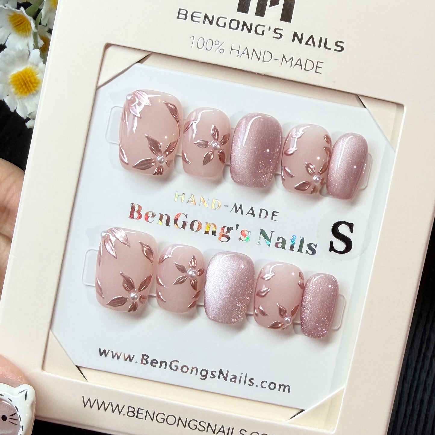 Rosé Petal | Short Square | Handmade Press-On Nails | Removable and Reusable | Free Tool Kit Included