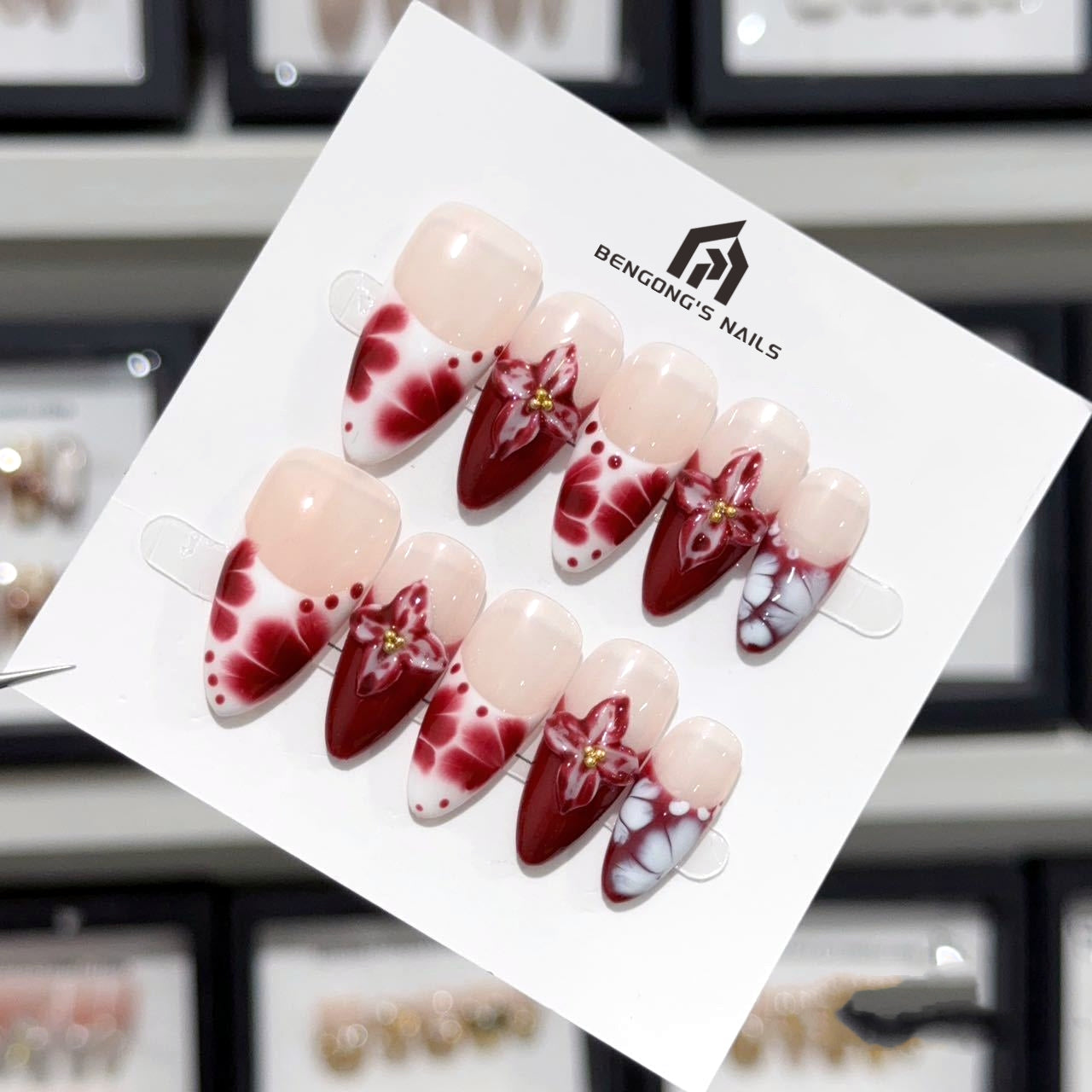 Garnet Petal Craft Handmade Press-On Nails | Detachable and Reusable | Free Tool Kit Included