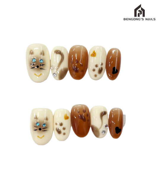 Blue-Eyed Muse – Handcrafted Cat Nails | Detachable and Reusable | Free Tool Kit Included