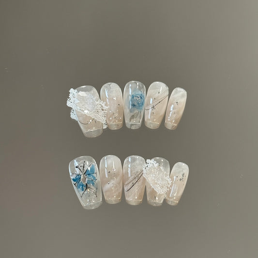 18 Floral Fantasies: A Blooming Handmade Press-On Nails Collection |Removable and Reusable | Free Tool Kit Included