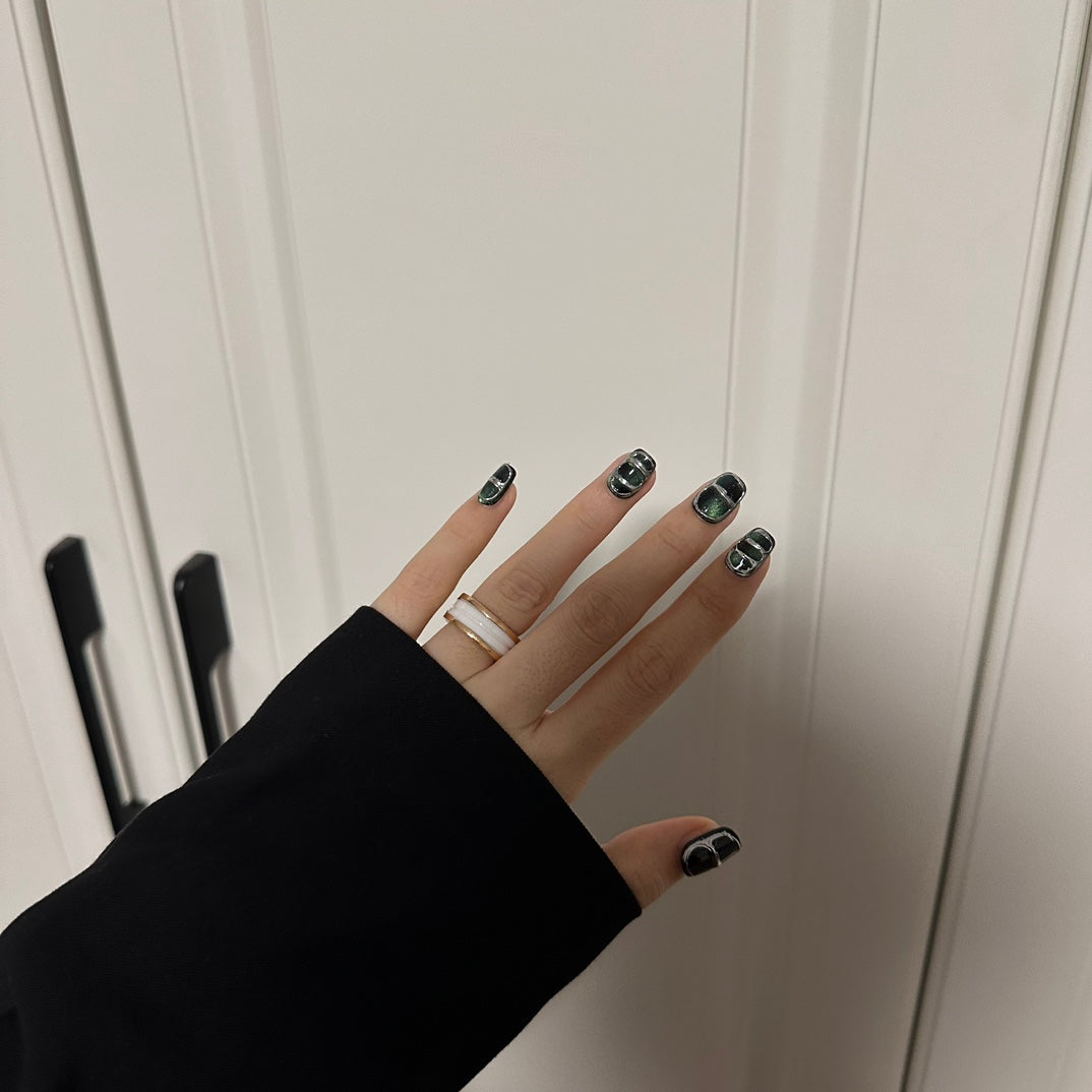 Ultra-Short Green Metallic Finish & Festive Deep Green Nails | Removable & Reusable with Free Tool Kit