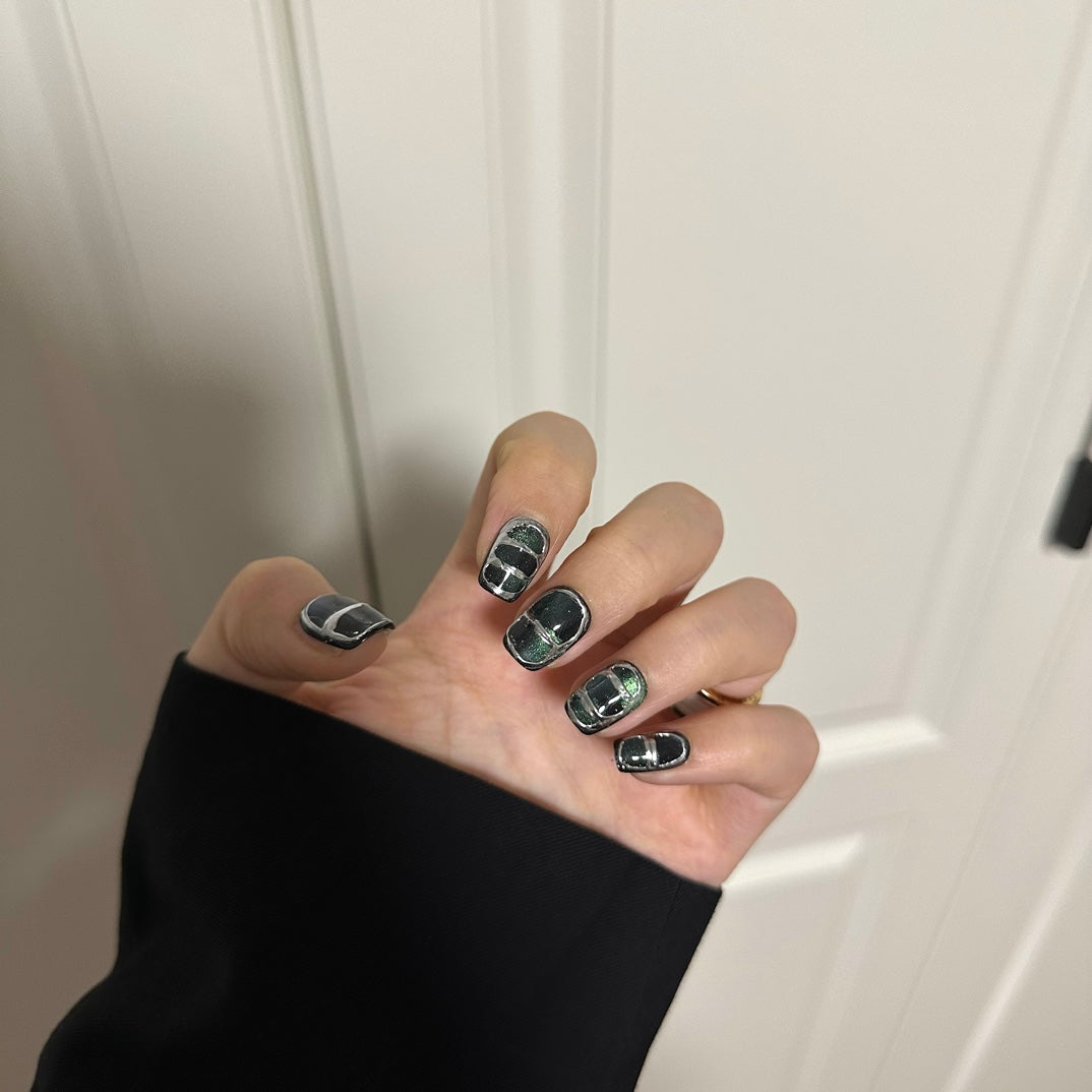 Ultra-Short Green Metallic Finish & Festive Deep Green Nails | Removable & Reusable with Free Tool Kit